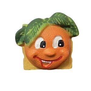 Vintage Planter Anthropomorphic Orange Smiling Fruit Cap Haiten Kitsch MCM Boho